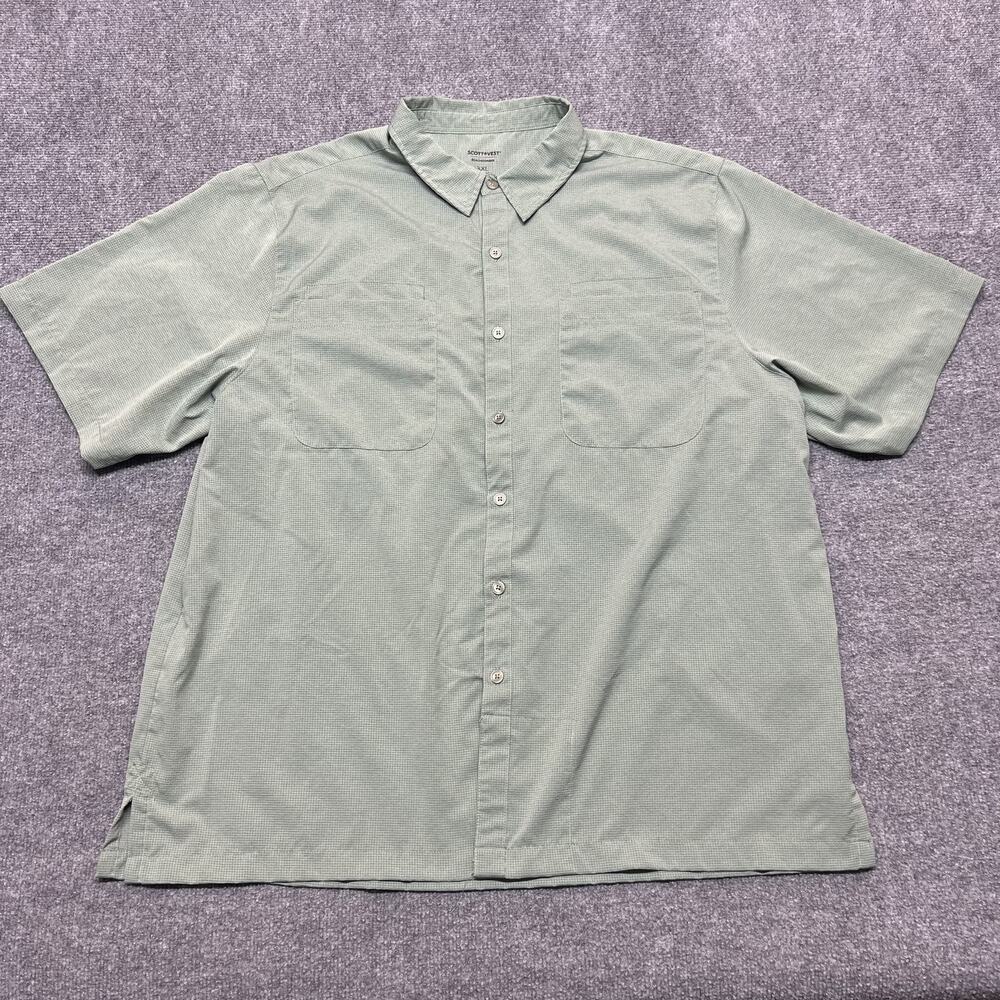 SCOTTeVEST Beachcomber Shirt Mens XXL Green Check Short Sleeve Button Front